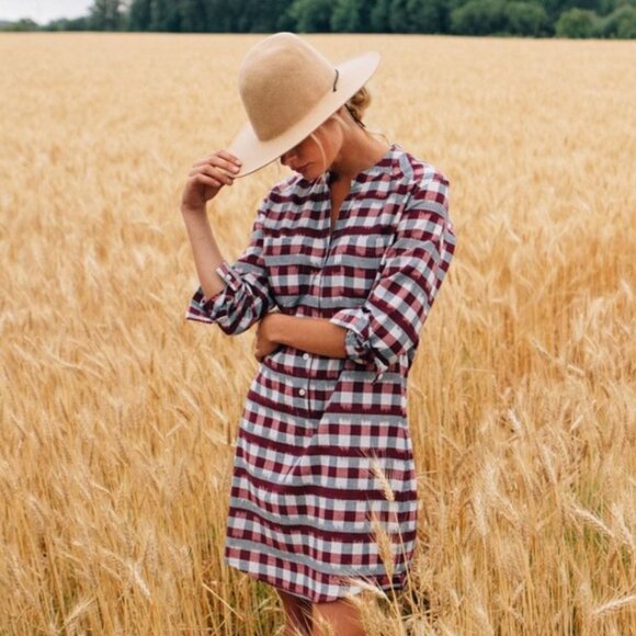 Bridge & Burn Dresses & Skirts - BRIDGE & BURN Dahlia Painted Plaid Red Dress Linen Cotton Prairie - Size XS
